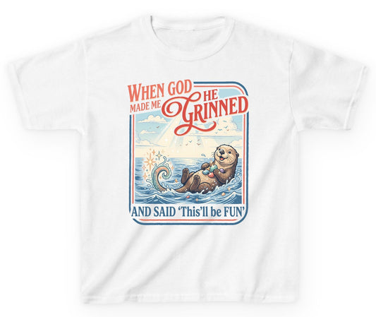 When God Made Me He Grinned and Said 'This'll Be FUN' Youth T-Shirt - product mockup - White