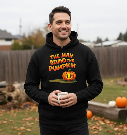 The Man Behind the Pumpkin pregnancy announcement Hoodie Black lifestyle mockup