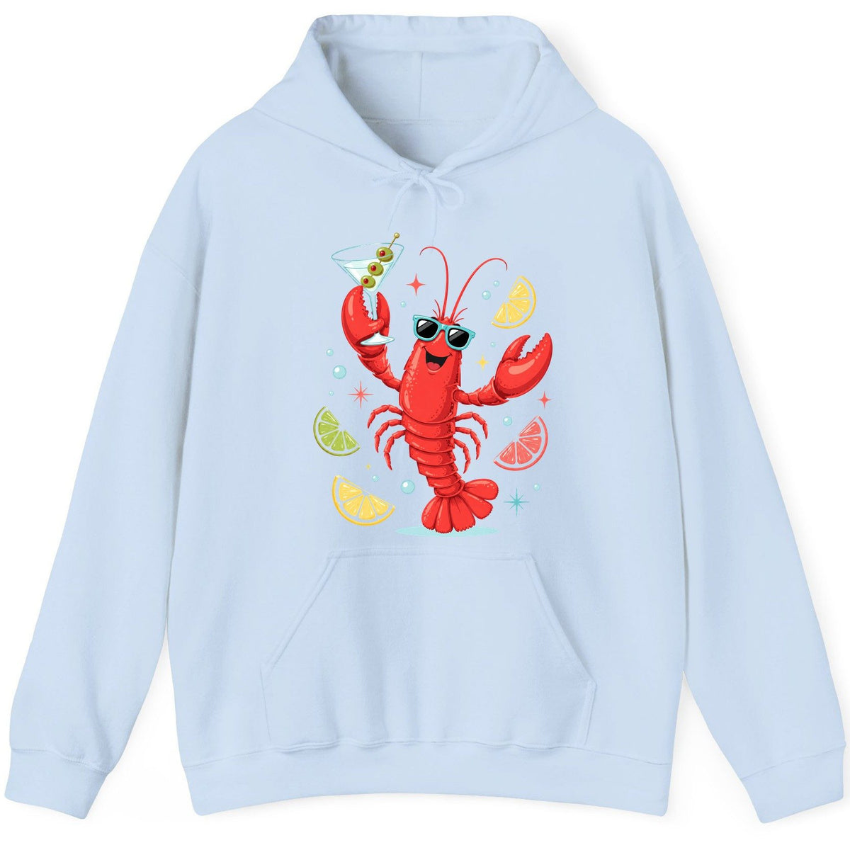 Cartoon Lobster Party lobster Hoodie Light Blue product mockup