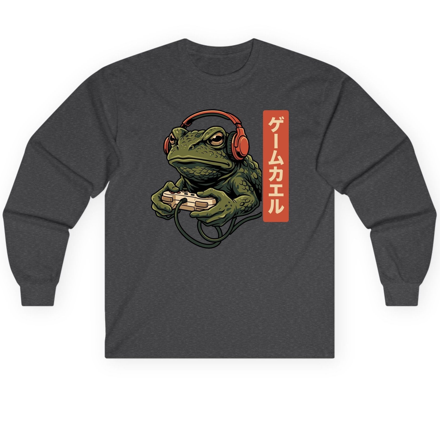 ゲームカエル gaming toad Long Sleeve Tee Dark Heather product mockup