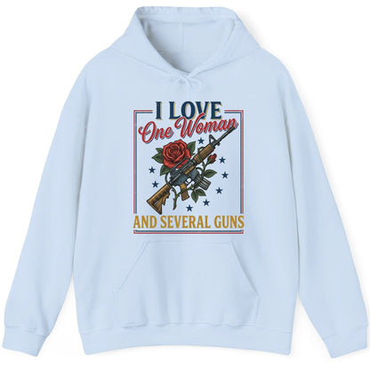 I LOVE One Woman AND Several GUNS Funny Pro-Gun Hoodie - product mockup - Light Blue