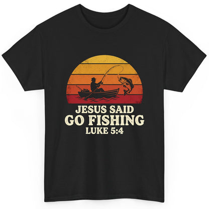 JESUS SAID GO Fishing LUKE 5 4 Retro Christian T-Shirt - product mockup - Black