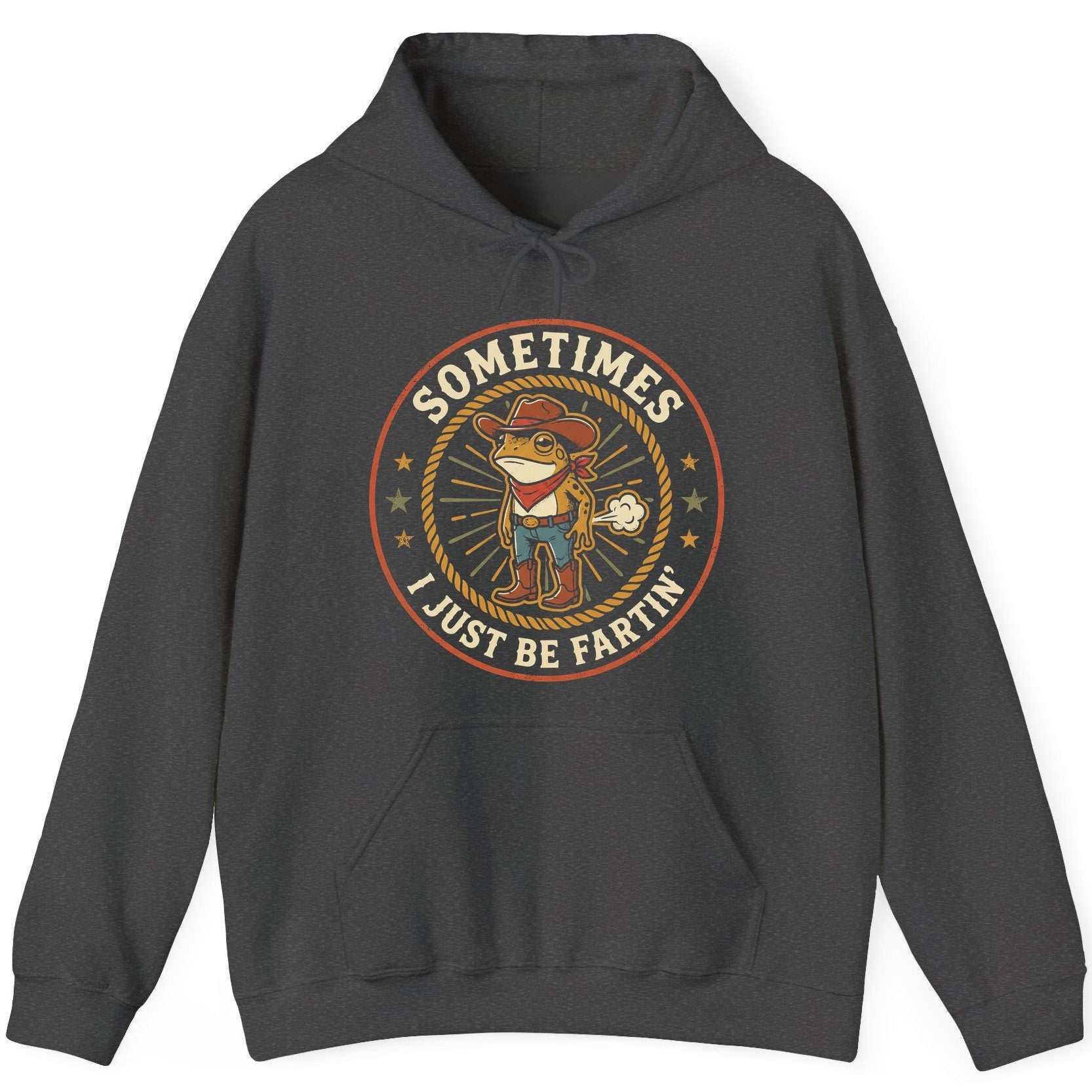 Sometimes I Just Be Fartin' cowboy frog Hoodie Dark Heather product mockup