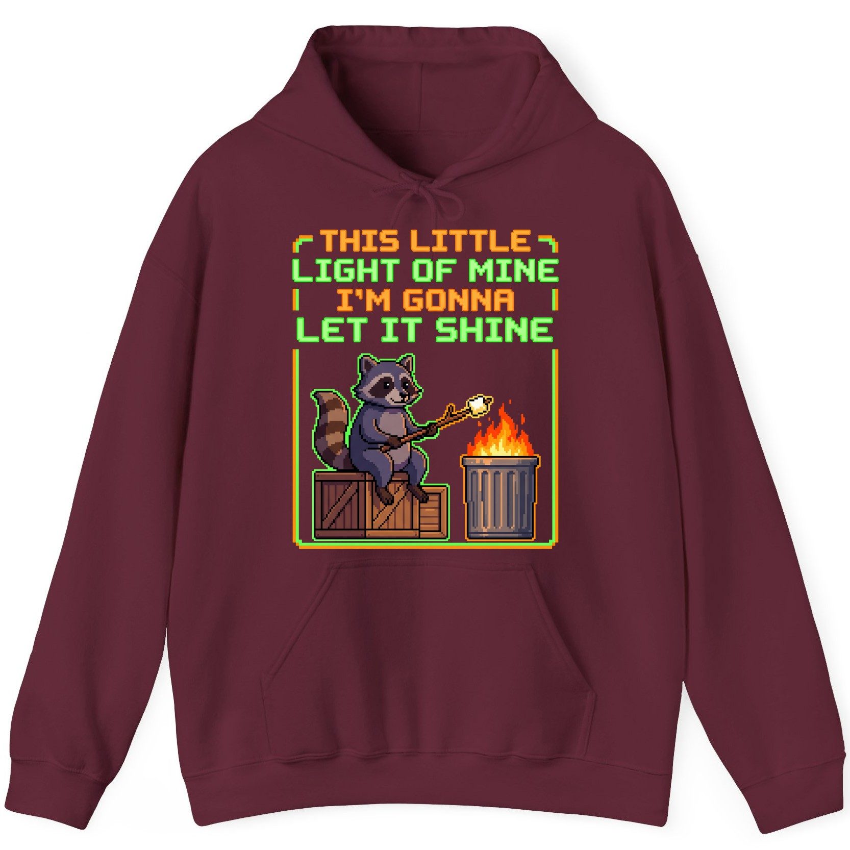 THIS LITTLE LIGHT OF MINE I'M GONNA LET IT SHINE Raccoon Hoodie Maroon product mockup