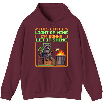 THIS LITTLE LIGHT OF MINE I'M GONNA LET IT SHINE Raccoon Hoodie Maroon product mockup