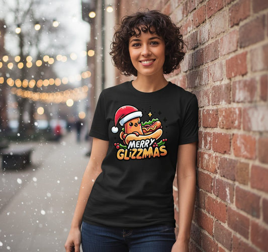 Merry Glizzmas hot dog T-Shirt Black lifestyle mockup