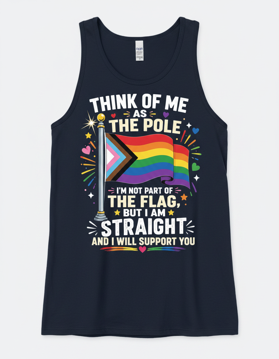 Straight Ally Pride Support 'Think of Me as the Pole' Design Tank Top - Navy