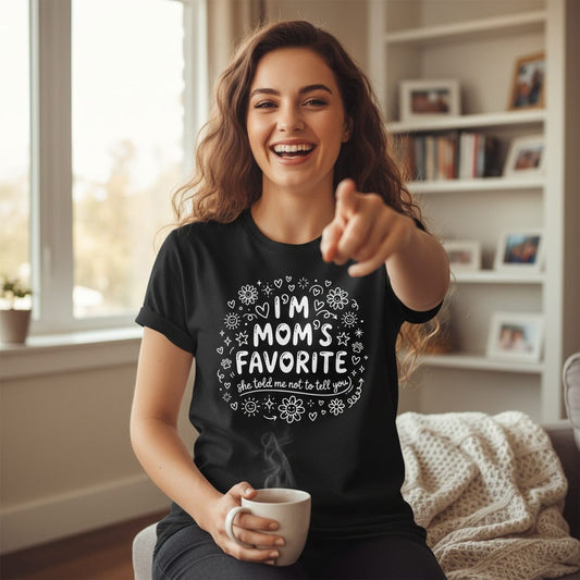 I'm Mom's Favorite (She Told Me Not to Tell You) family humor Youth T-Shirt Black lifestyle mockup