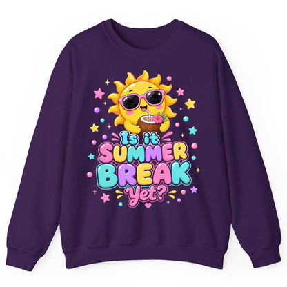 Is It SUMMER BREAK Yet Funny Vacation Sweatshirt - product mockup - Purple