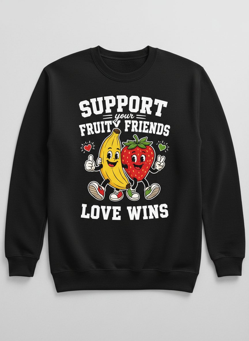 Support Your Fruity Friends Love Wins Retro Lgbtq Pride Sweatshirt - product mockup - Black