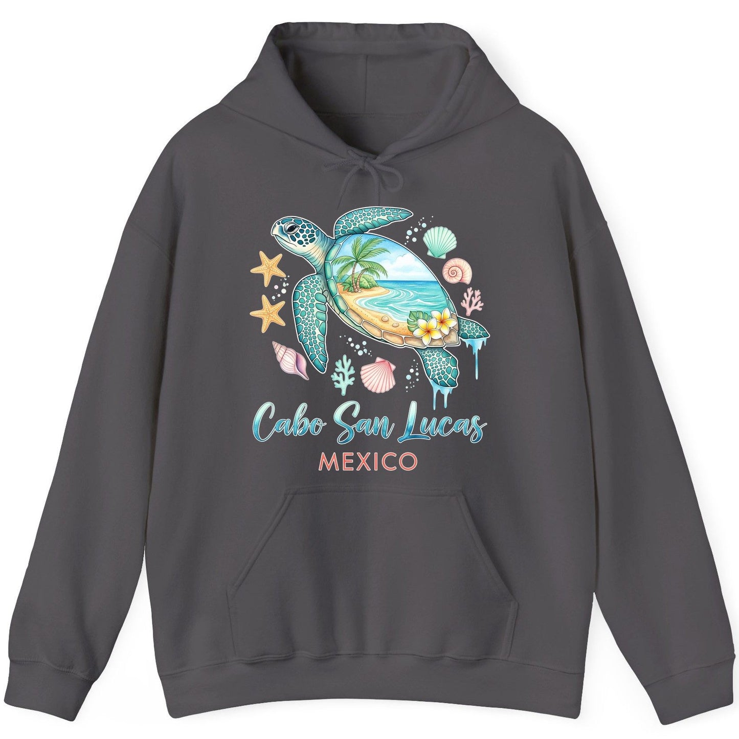Cabo San Lucas Mexico sea turtle Hoodie Charcoal product mockup