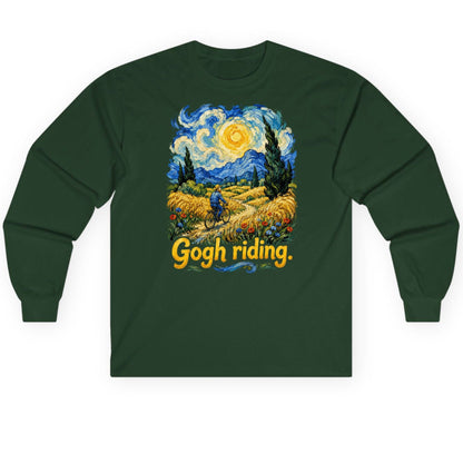 Gogh Riding van gogh art parody Long Sleeve Tee Forest Green product mockup