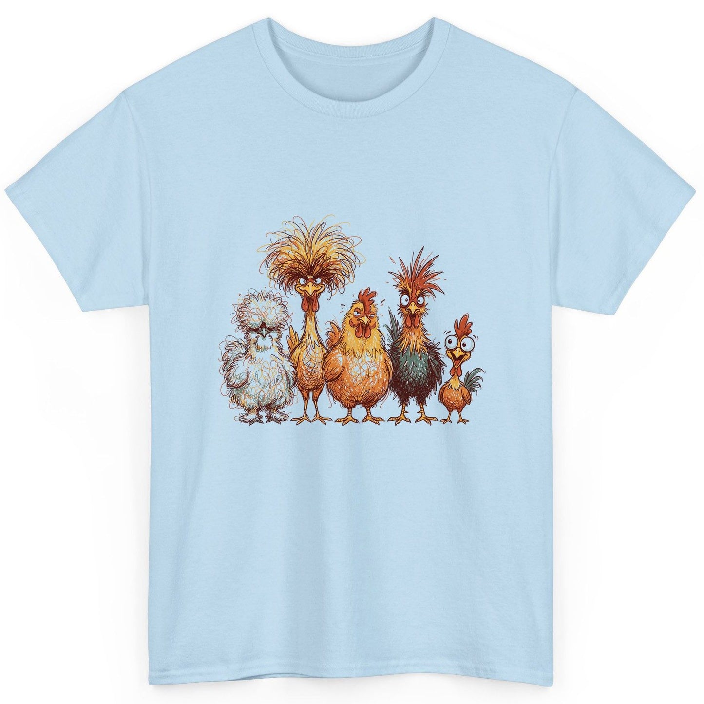 Funny Scribble Art Chickens chickens T-Shirt Light Blue product mockup