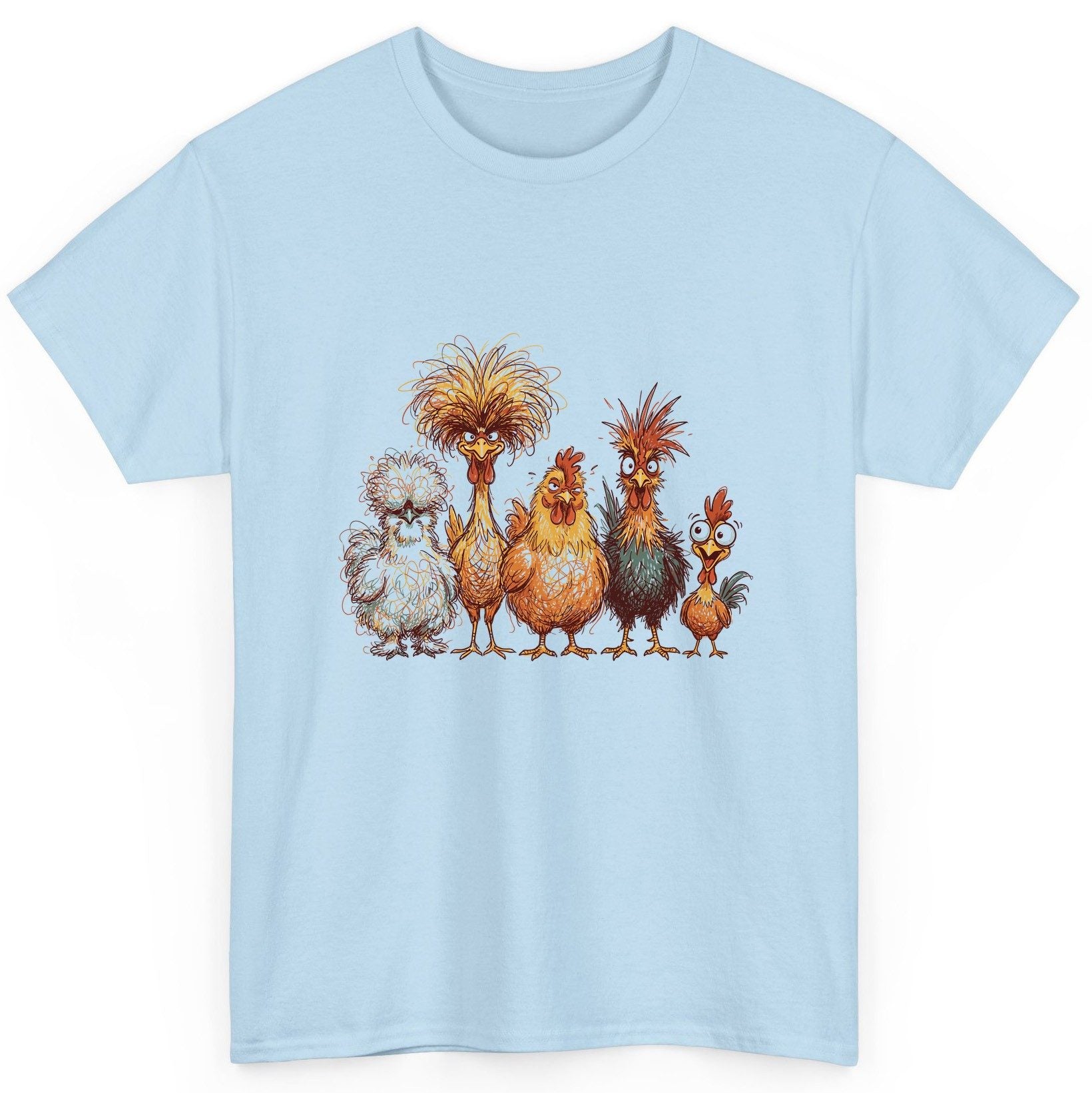 Funny Scribble Art Chickens chickens T-Shirt Light Blue product mockup