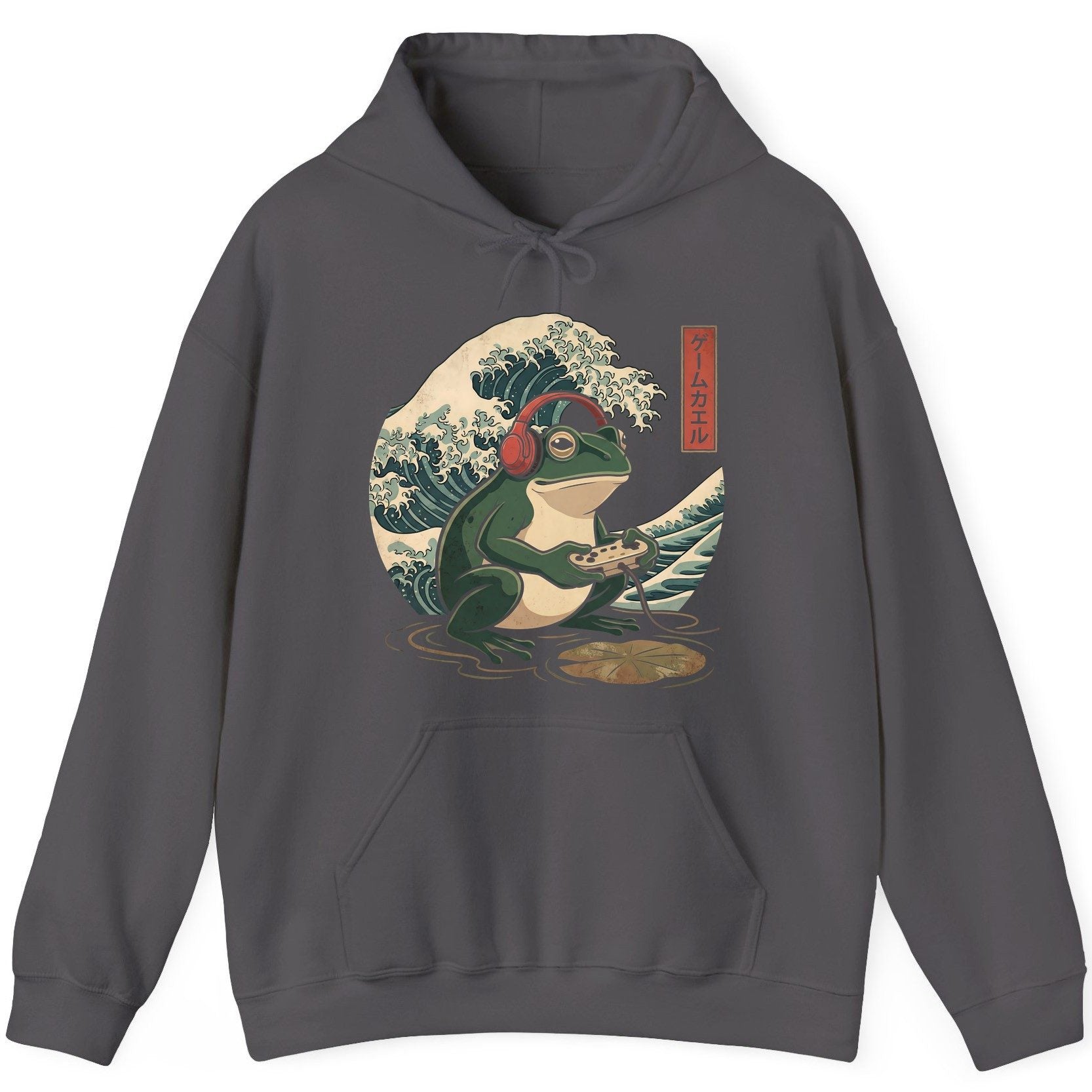 ゲームカエル gamer frog Hoodie Charcoal product mockup