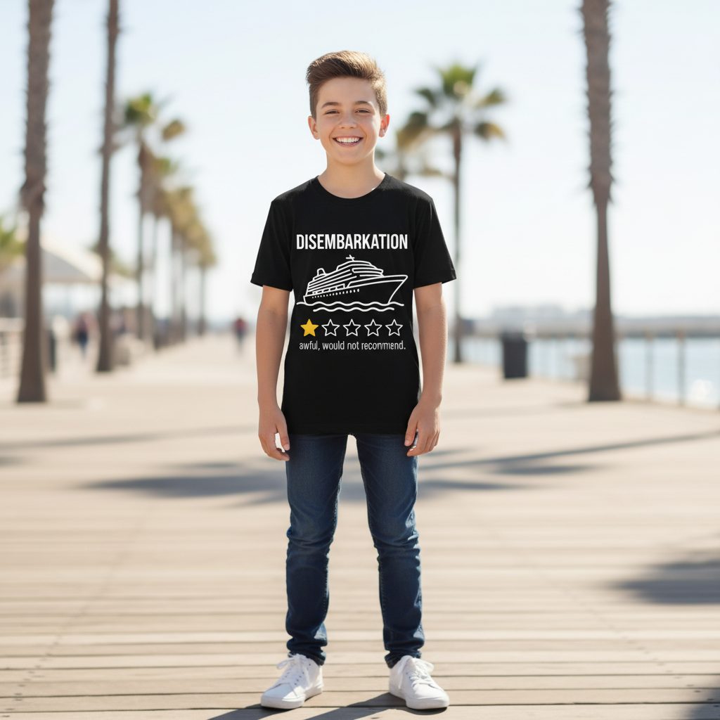 Disembarkation Awful, Would Not Recommend cruise ship humor Youth T-Shirt Black lifestyle mockup