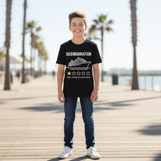 Disembarkation Awful, Would Not Recommend cruise ship humor Youth T-Shirt Black lifestyle mockup