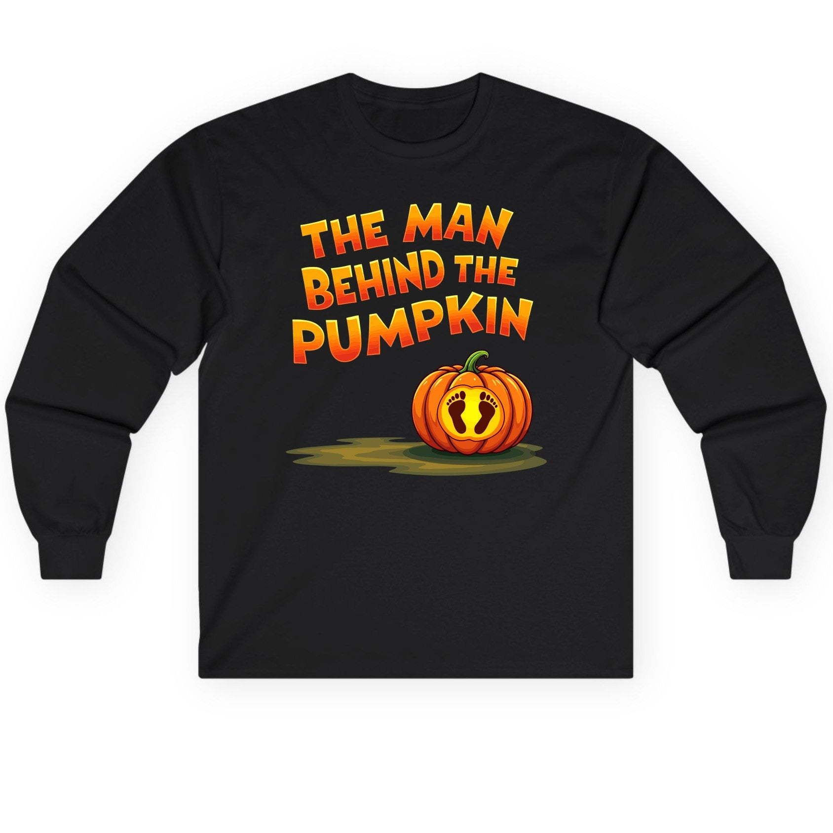The Man Behind the Pumpkin pregnancy announcement Long Sleeve Tee Black product mockup