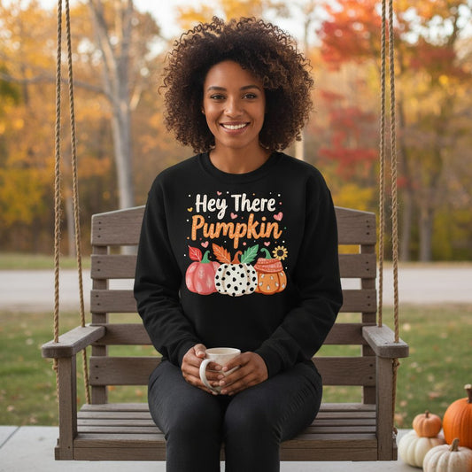 Hey There Pumpkin fall pumpkins Sweatshirt Black lifestyle mockup