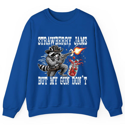 Strawberry Jams but My Gun Don't raccoon Sweatshirt Royal product mockup