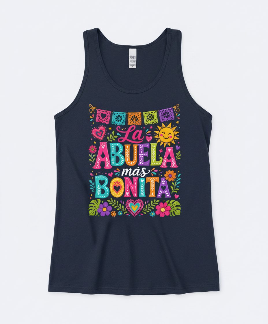 La Abuela Más Bonita Spanish Grandma Tank Top - product mockup - Navy