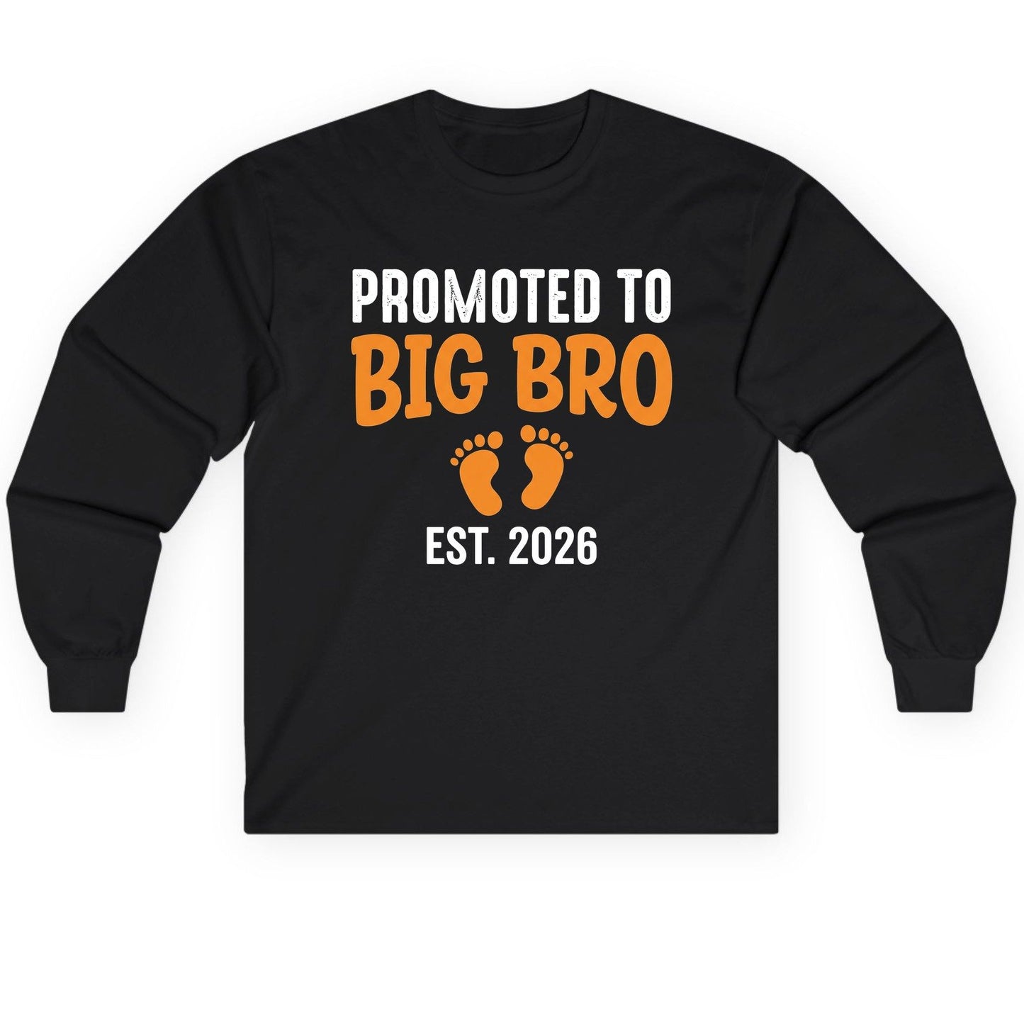 Promoted TO BIG BRO EST 2026 Pregnancy Announcement Long Sleeve Tee - product mockup - Black