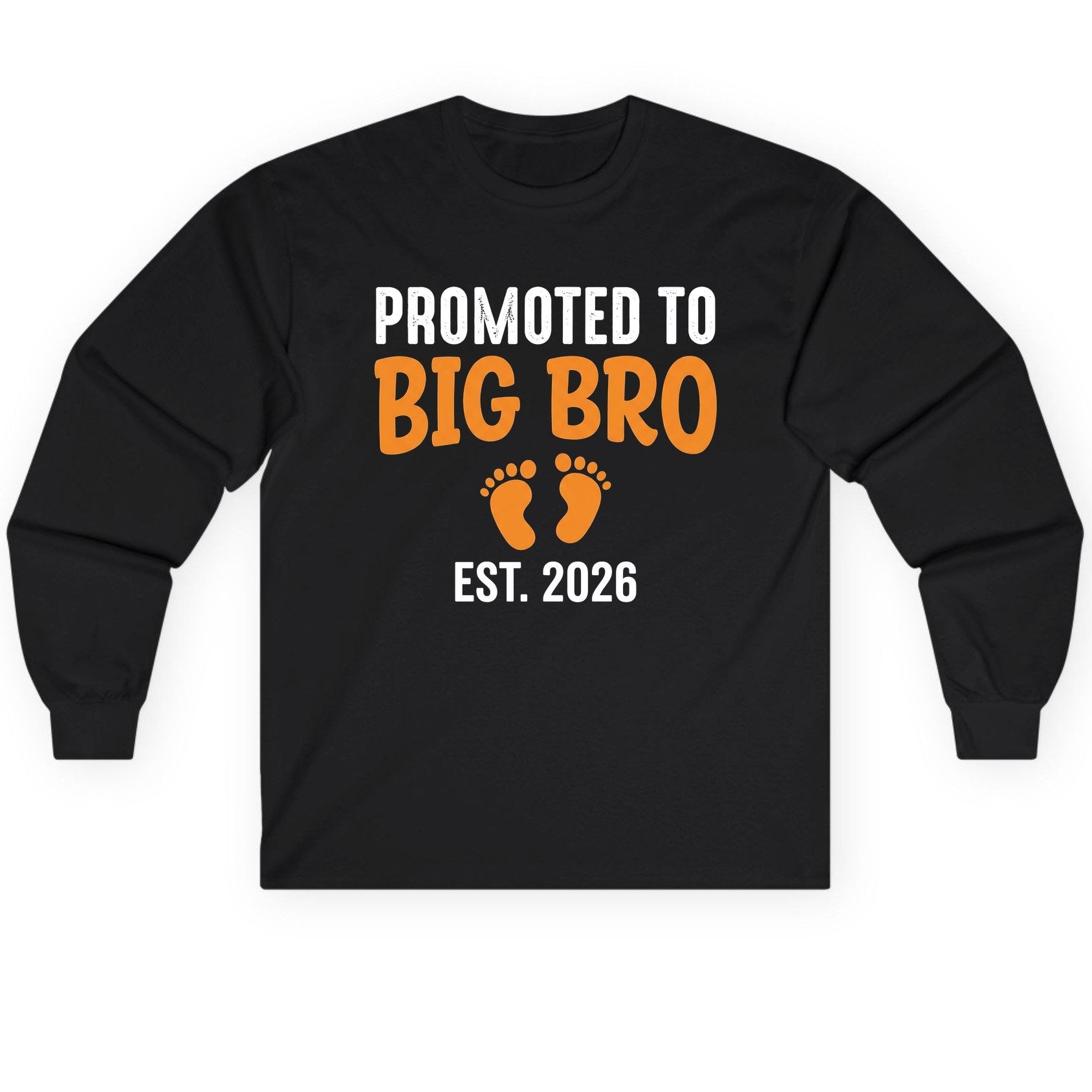 Promoted TO BIG BRO EST 2026 Pregnancy Announcement Long Sleeve Tee - product mockup - Black