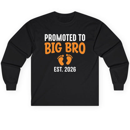 Promoted TO BIG BRO EST 2026 Pregnancy Announcement Long Sleeve Tee - product mockup - Black