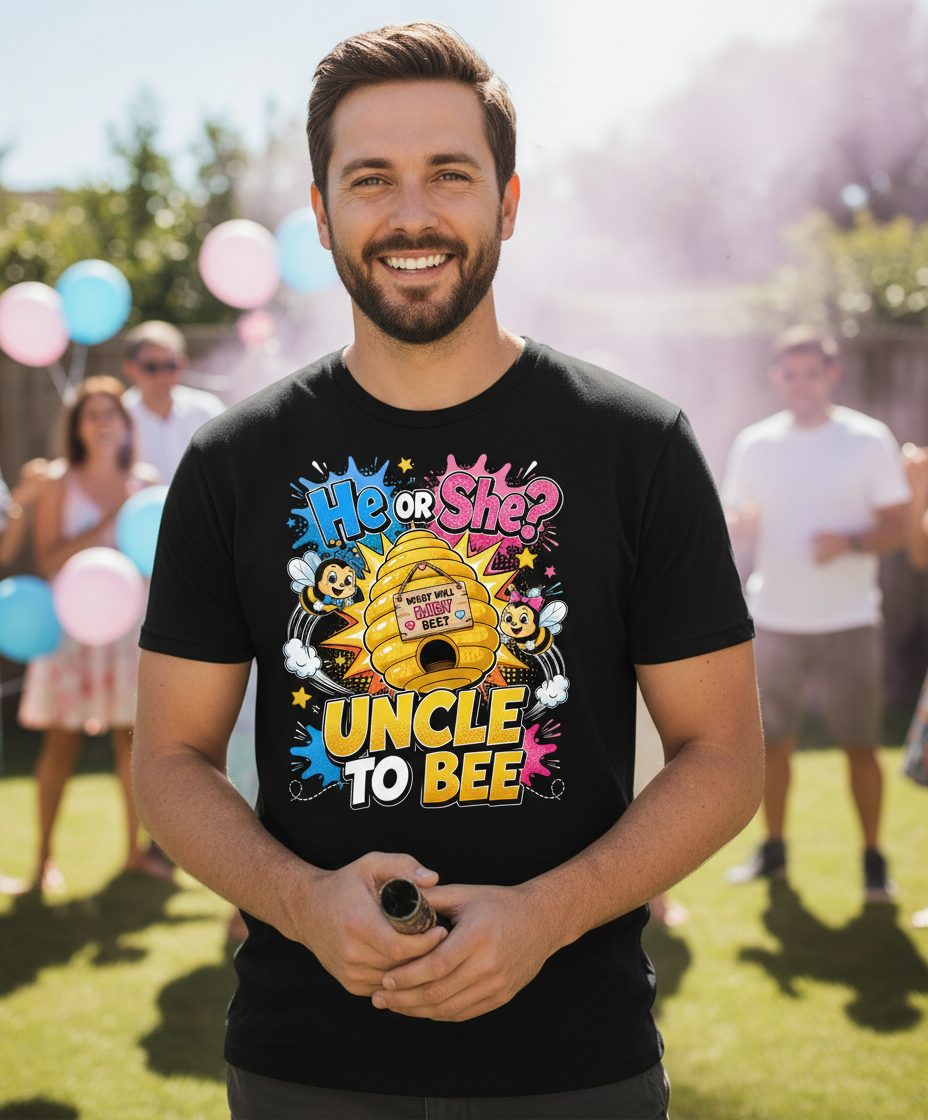 Uncle to Bee Gender Reveal T-Shirt - lifestyle model mockup - Black