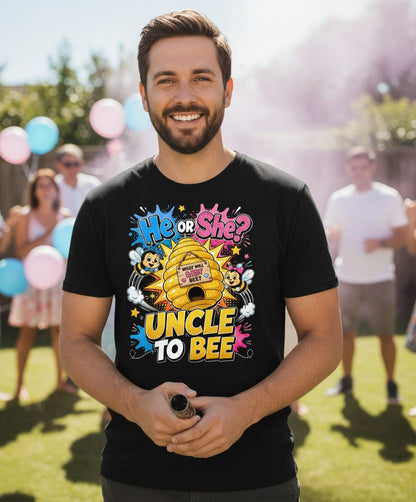 Uncle to Bee Gender Reveal T-Shirt - lifestyle model mockup - Black