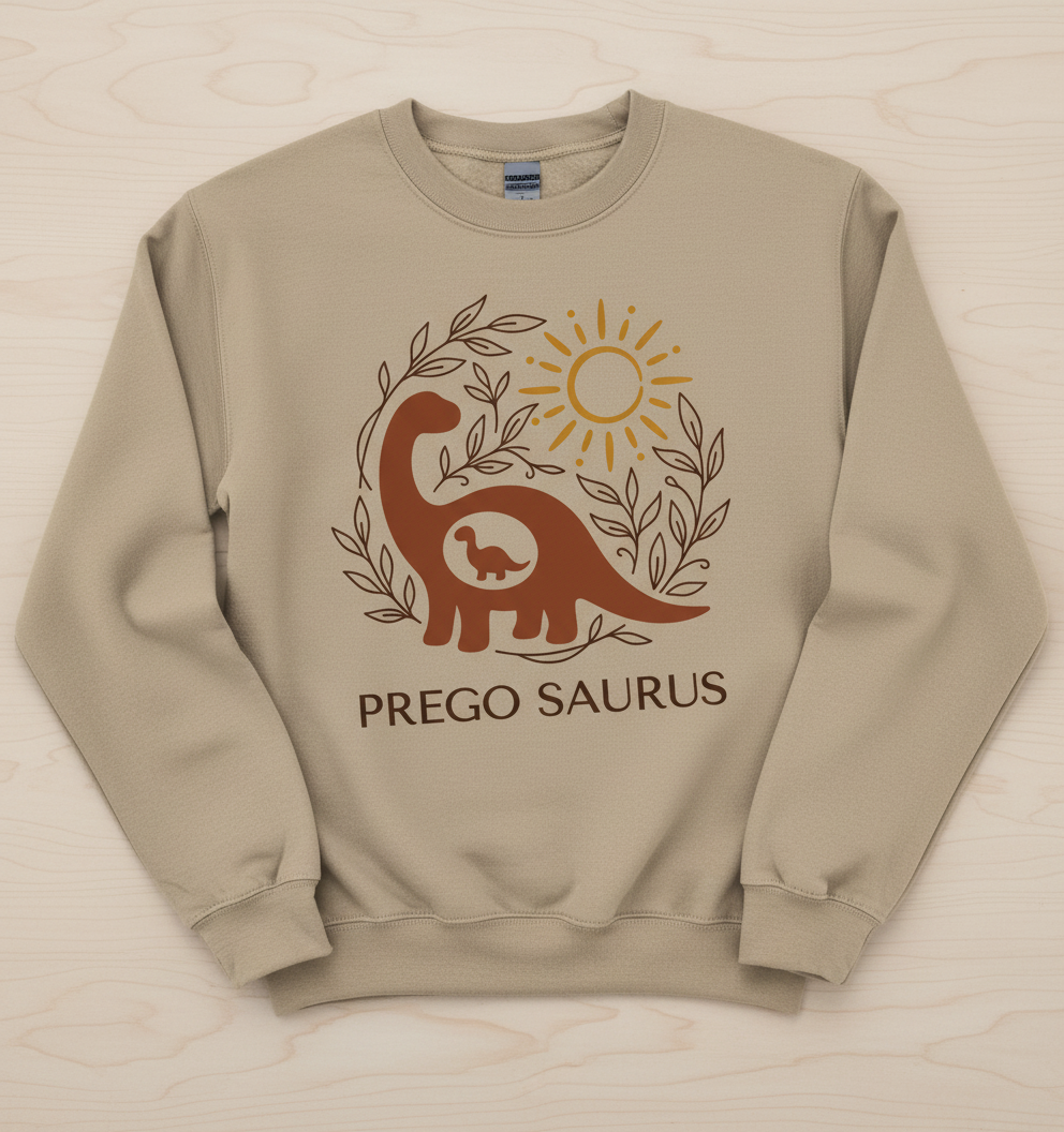 Prego Saurus Pregnant Dinosaur Sweatshirt - Sand