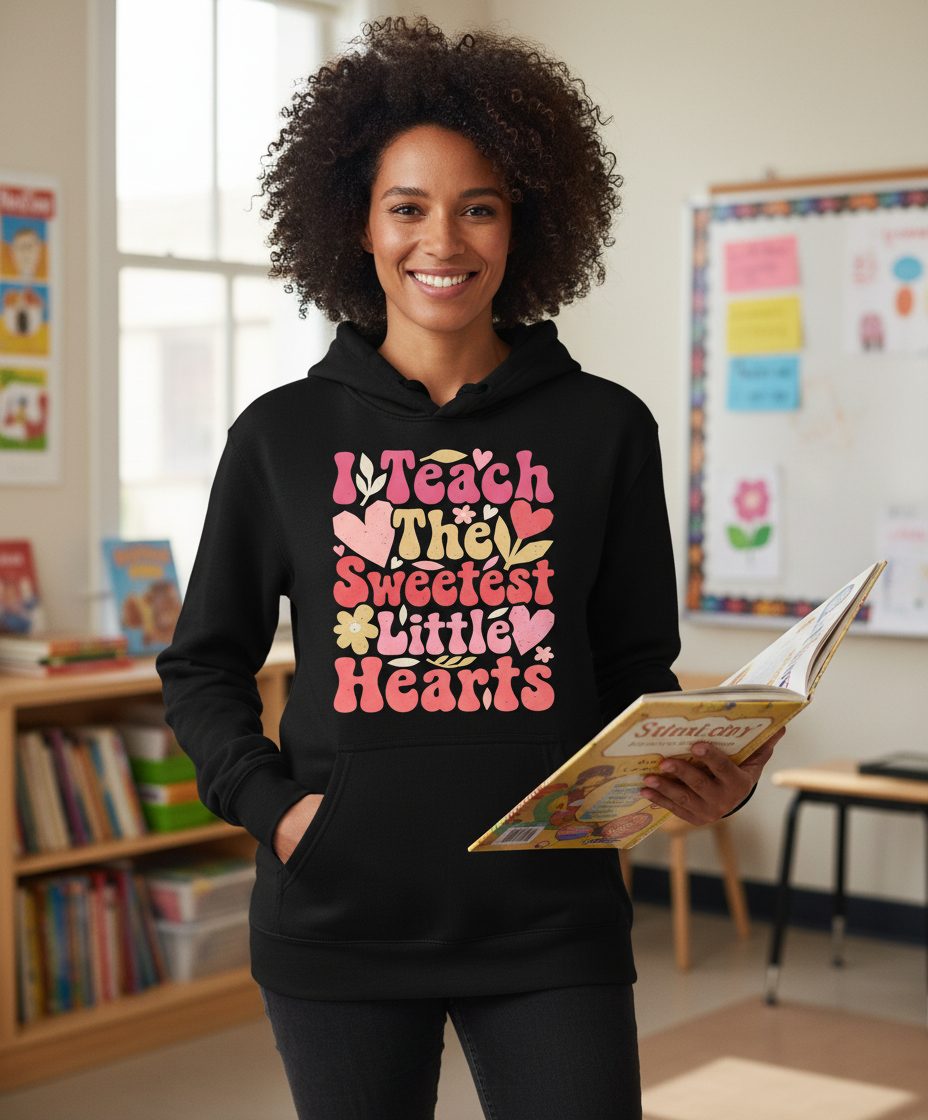 I Teach the Sweetest Little Hearts teaching Hoodie Black lifestyle mockup