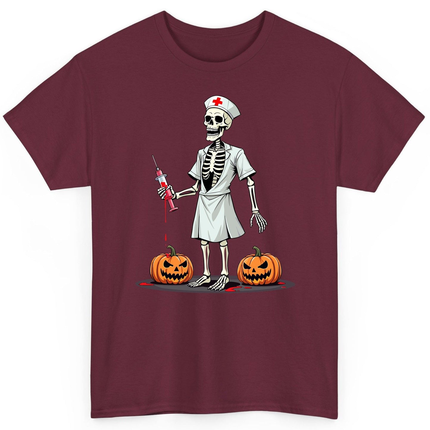 Spooky Skeleton Nurse Halloween skeleton nurse T-Shirt Maroon product mockup