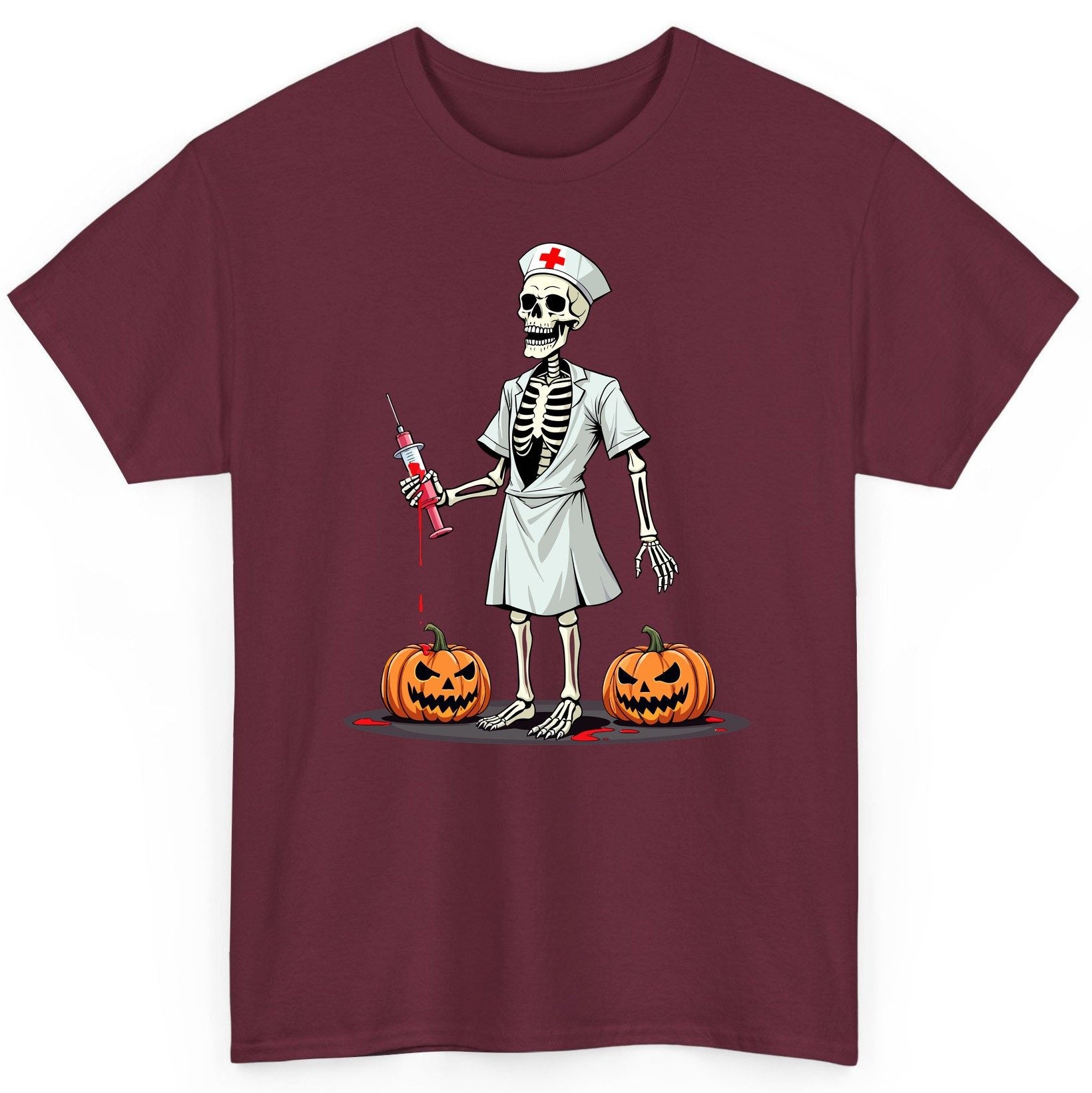 Spooky Skeleton Nurse Halloween skeleton nurse T-Shirt Maroon product mockup