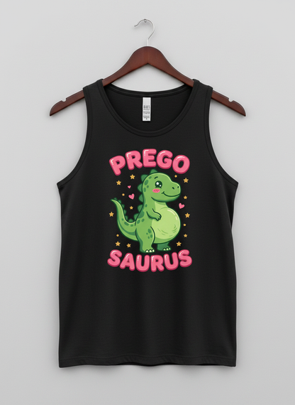 Cute Pregnant Dinosaur Prego Saurus Tank Top - Black