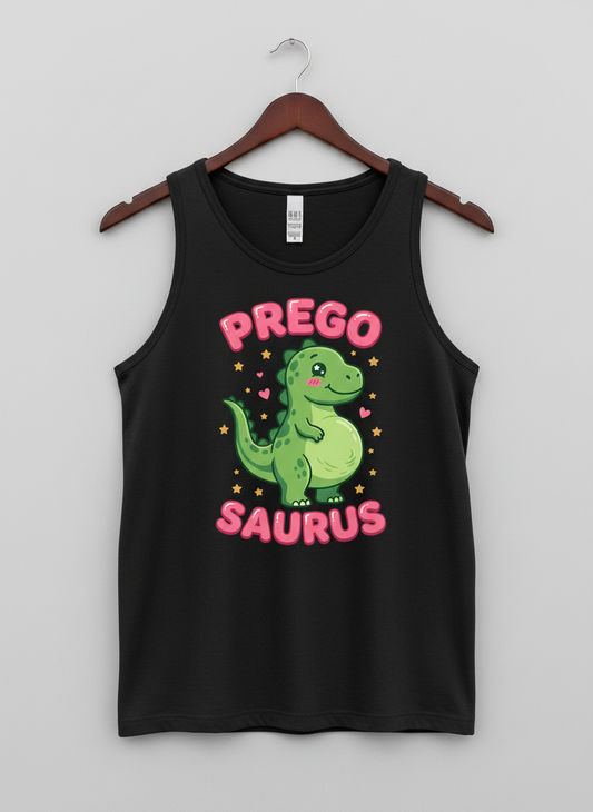 Cute Pregnant Dinosaur Prego Saurus Tank Top - Black