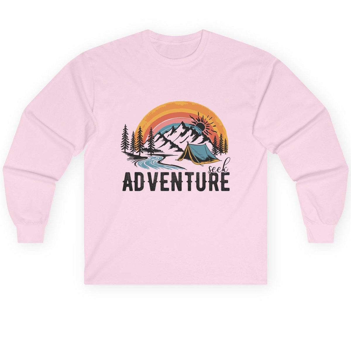 Seek Adventure camping Long Sleeve Tee Light Pink product mockup