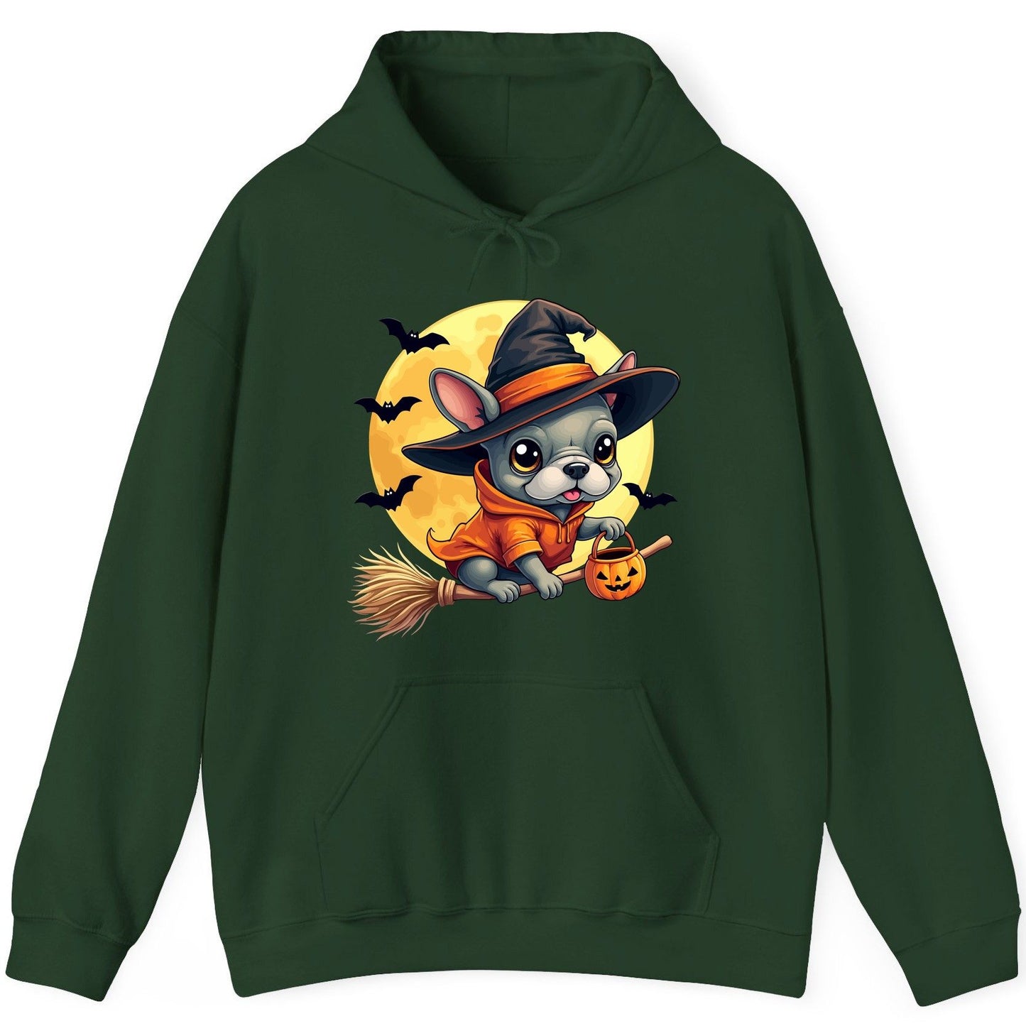 Cute Witch French Bulldog french bulldog Hoodie Forest Green product mockup