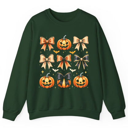 Cute Halloween Pumpkins and Bows Halloween Sweatshirt Forest Green product mockup