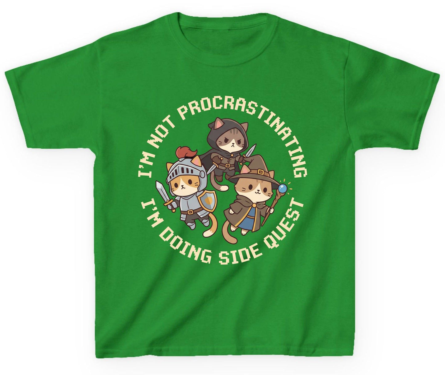 I'm Not Procrastinating I'm Doing Side Quest rpg cats Youth T-Shirt Irish Green product mockup