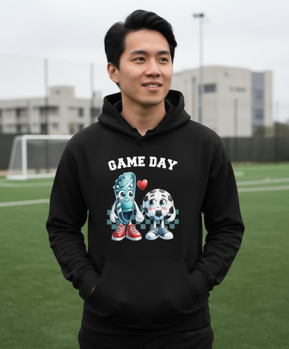 Game Day soccer Hoodie Black lifestyle mockup