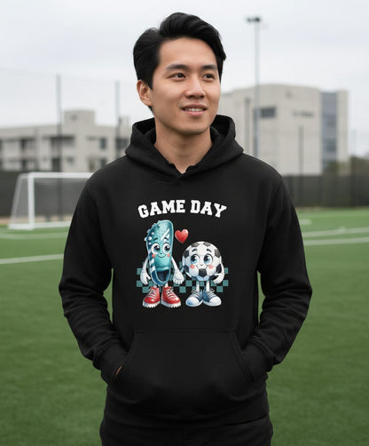 Game Day soccer Hoodie Black lifestyle mockup