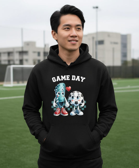 Game Day soccer Hoodie Black lifestyle mockup
