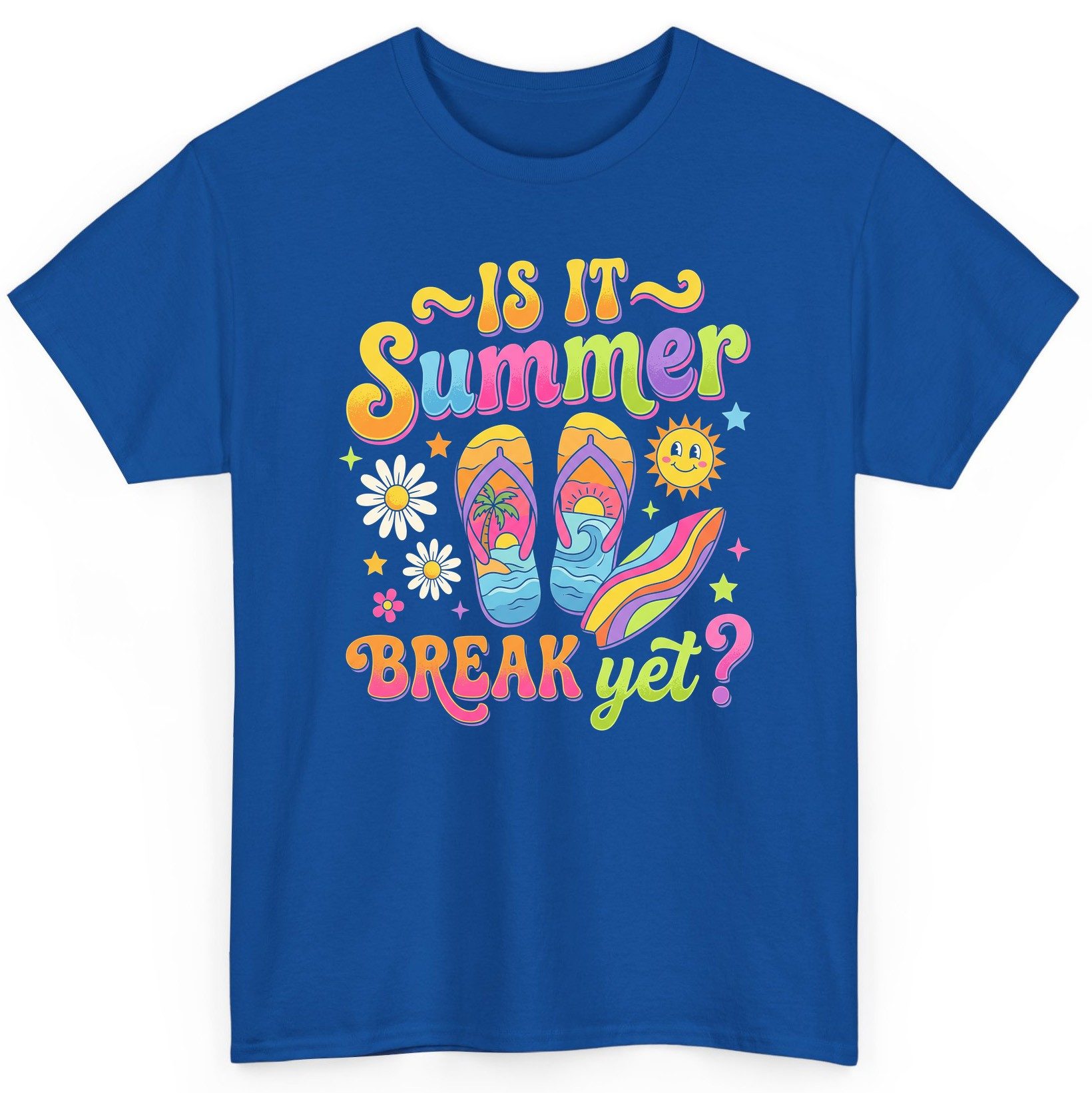 Is It Summer Break Yet Retro Vacation T-Shirt - product mockup - Royal