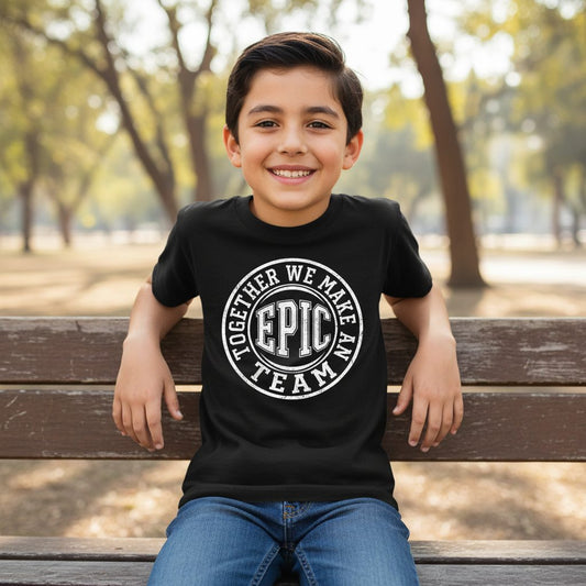 Together We Make an Epic Team teamwork Youth T-Shirt Black lifestyle mockup