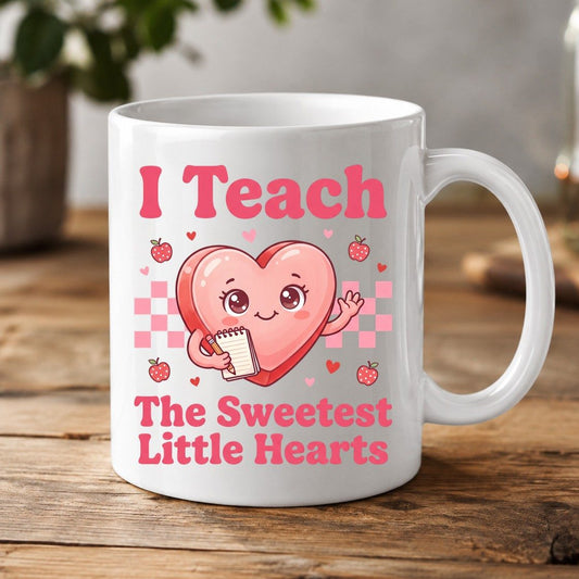 I Teach the Sweetest Little Hearts teacher White Mug White product mockup