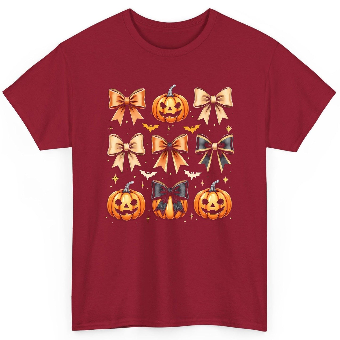 Cute Halloween Pumpkins and Bows Halloween T-Shirt Cardinal Red product mockup