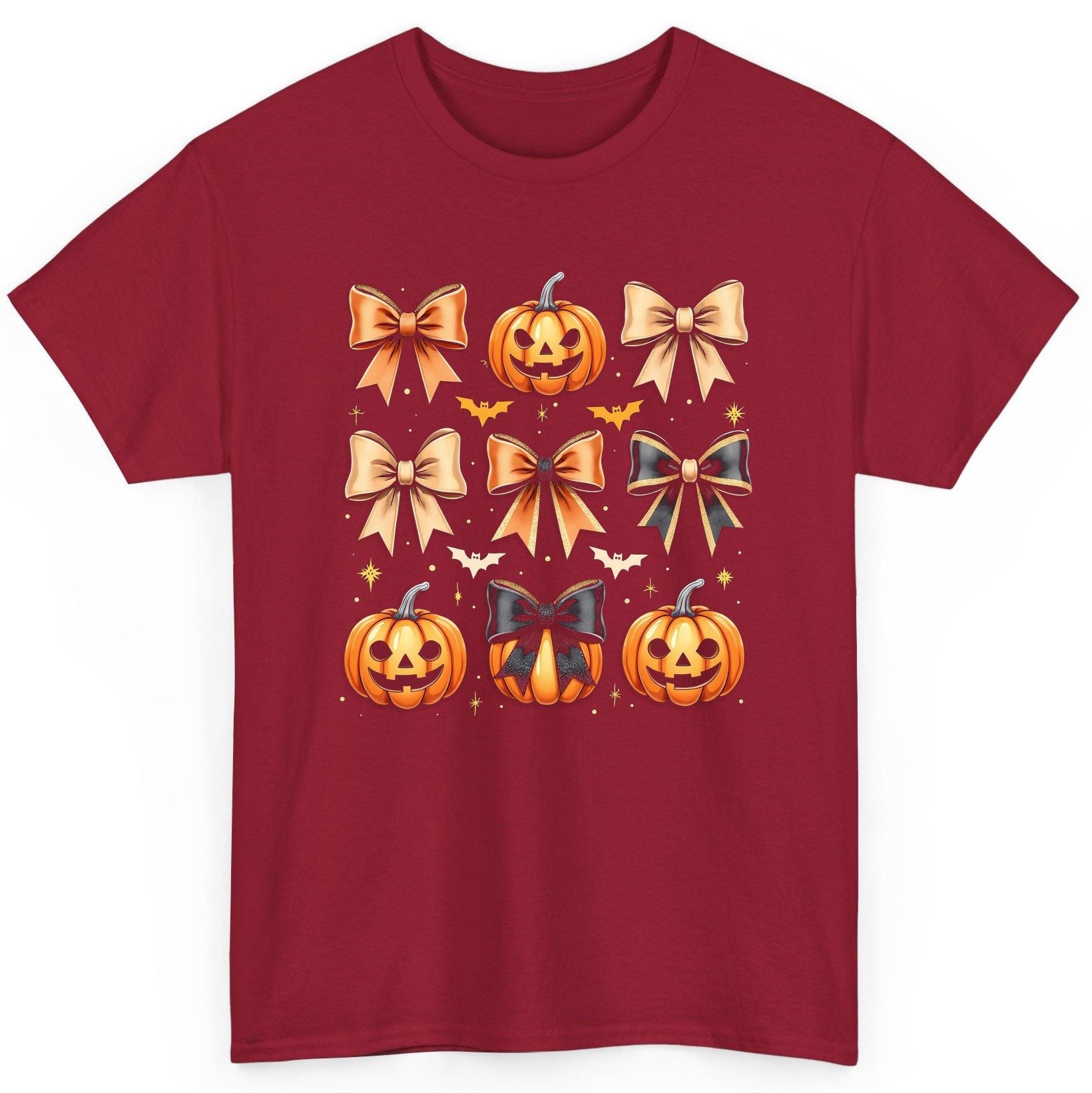 Cute Halloween Pumpkins and Bows Halloween T-Shirt Cardinal Red product mockup