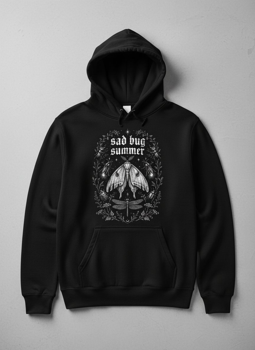 Sad Bug Summer Vintage Insects Hoodie - product mockup - Black