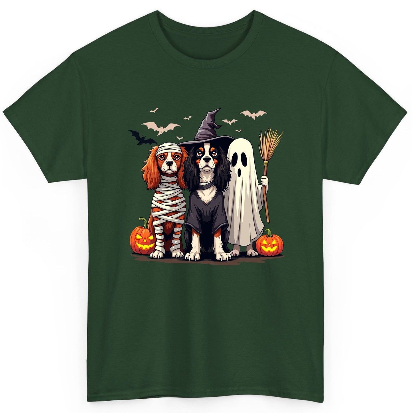 Cavalier Spaniel Halloween Dogs cavalier king charles spaniel T-Shirt Forest Green product mockup